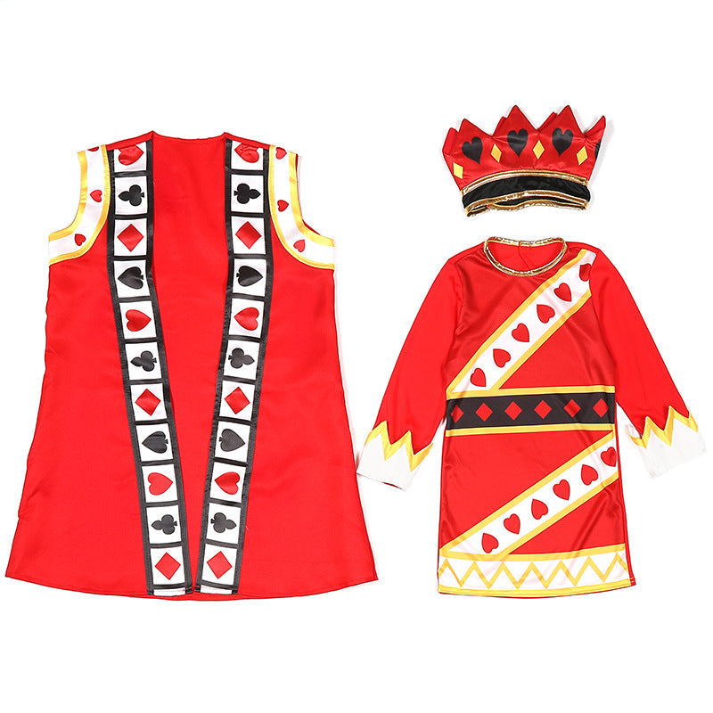 2023 Kids Halloween Costumes Poker Red King Card Costume Set Kids Fairytale Role Play Performance Costume