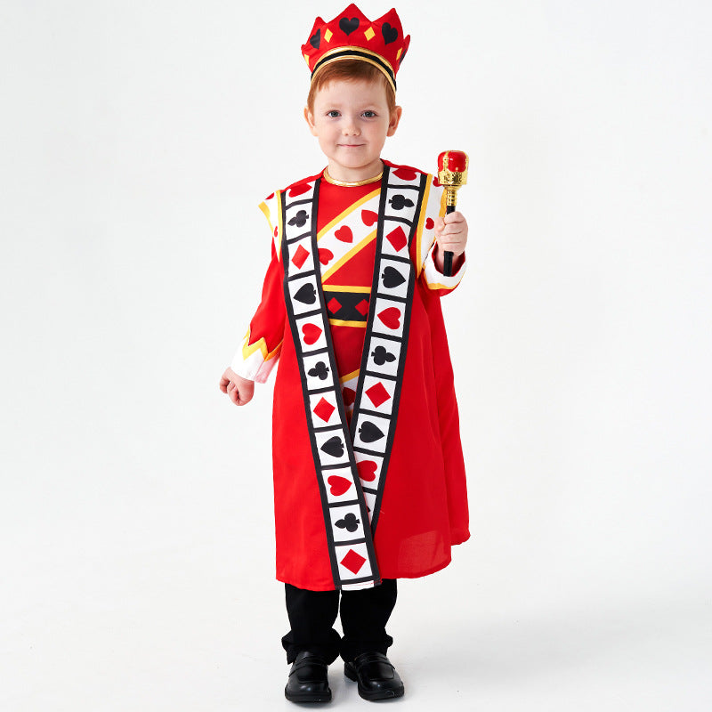 2023 Kids Halloween Costumes Poker Red King Card Costume Set Kids Fairytale Role Play Performance Costume