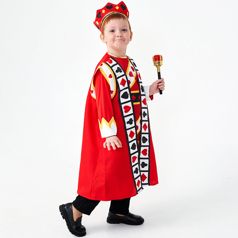 2023 Kids Halloween Costumes Poker Red King Card Costume Set Kids Fairytale Role Play Performance Costume