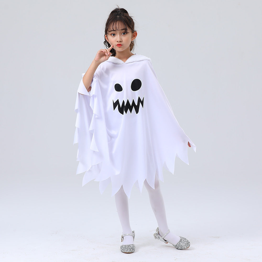 2023 Kids White Ghost Costume Glow-in-the-Dark Ghostface Cape Girls Boys Halloween Cosplay Party Dressup Costumes