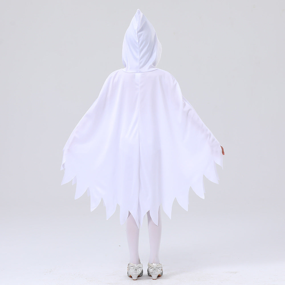 2023 Kids White Ghost Costume Glow-in-the-Dark Ghostface Cape Girls Boys Halloween Cosplay Party Dressup Costumes
