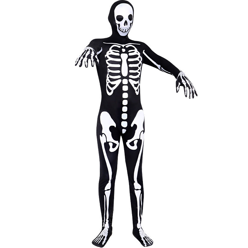 2023 Kids and Adults Halloween Scary Skeleton Ghost Onesie Zentai Halloween Party Jumpsuit Costume