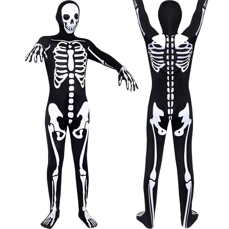 2023 Kids and Adults Halloween Scary Skeleton Ghost Onesie Zentai Halloween Party Jumpsuit Costume