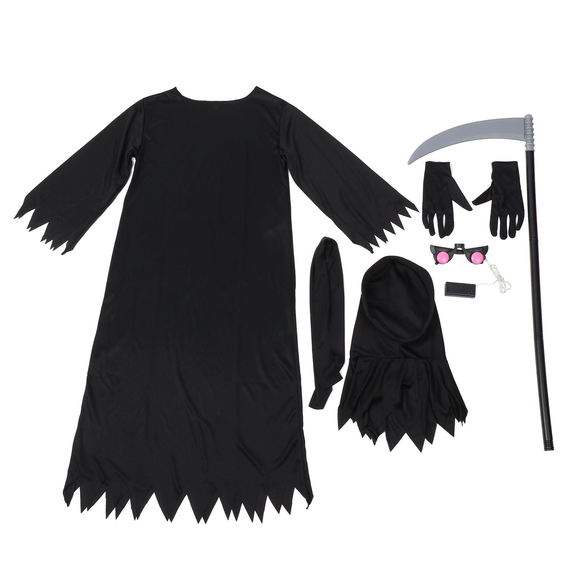 2023 New Kids Halloween Costume Red Light Eyes Reaper Costume Robe With Scythe Props For Girls Boys