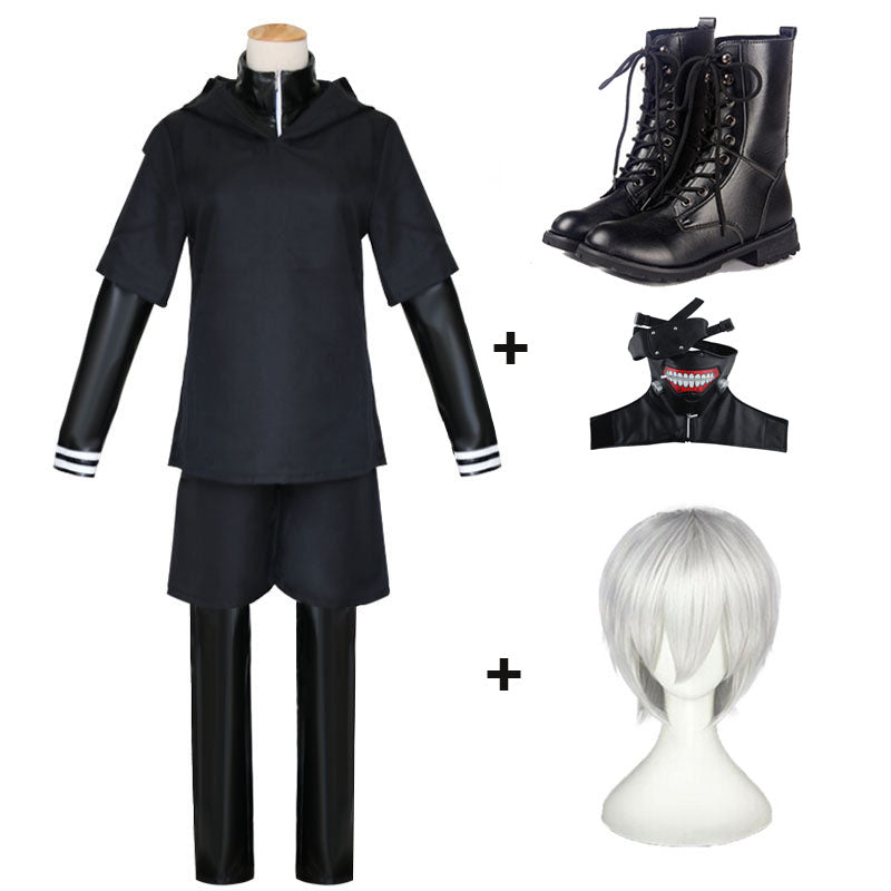 Kaneki Ken Costume Full Set With Mask Wigs and Boots Halloween Carnival Outfit Set