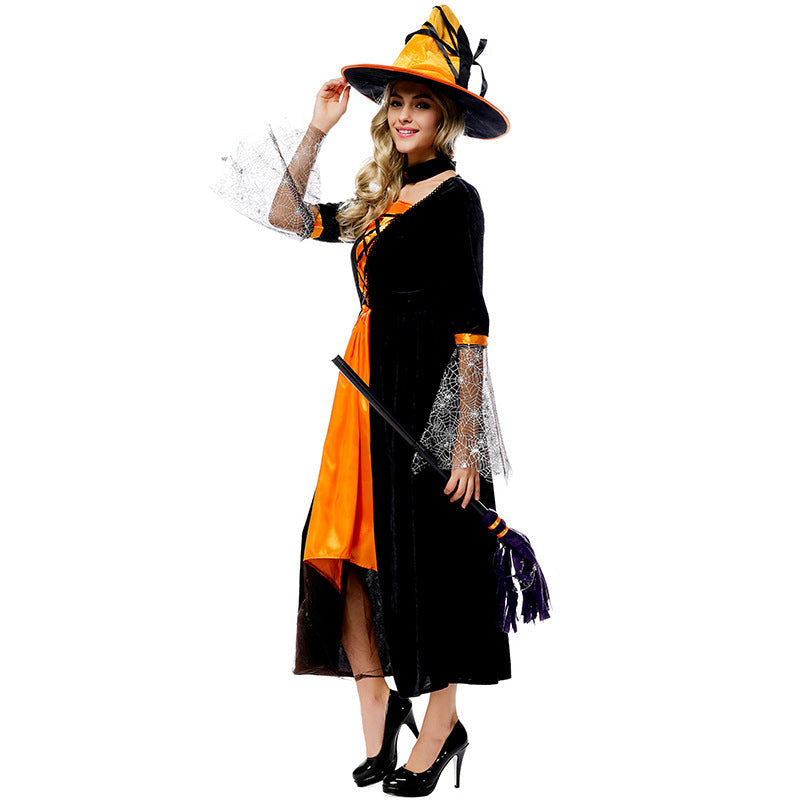 Orange Black Spider Net Witch Cosplay Costume Halloween/Stage Performance/Party