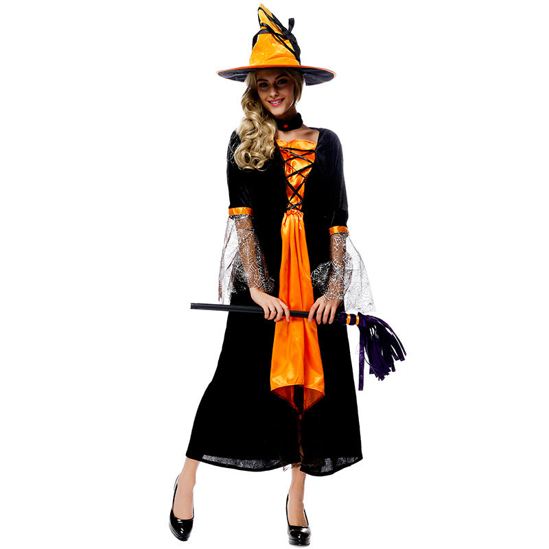 Orange Black Spider Net Witch Cosplay Costume Halloween/Stage Performance/Party