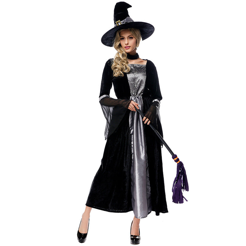 Black Mesh Spider Printed Maxi Dress Witch Costume Halloween/Stage Performance/Party