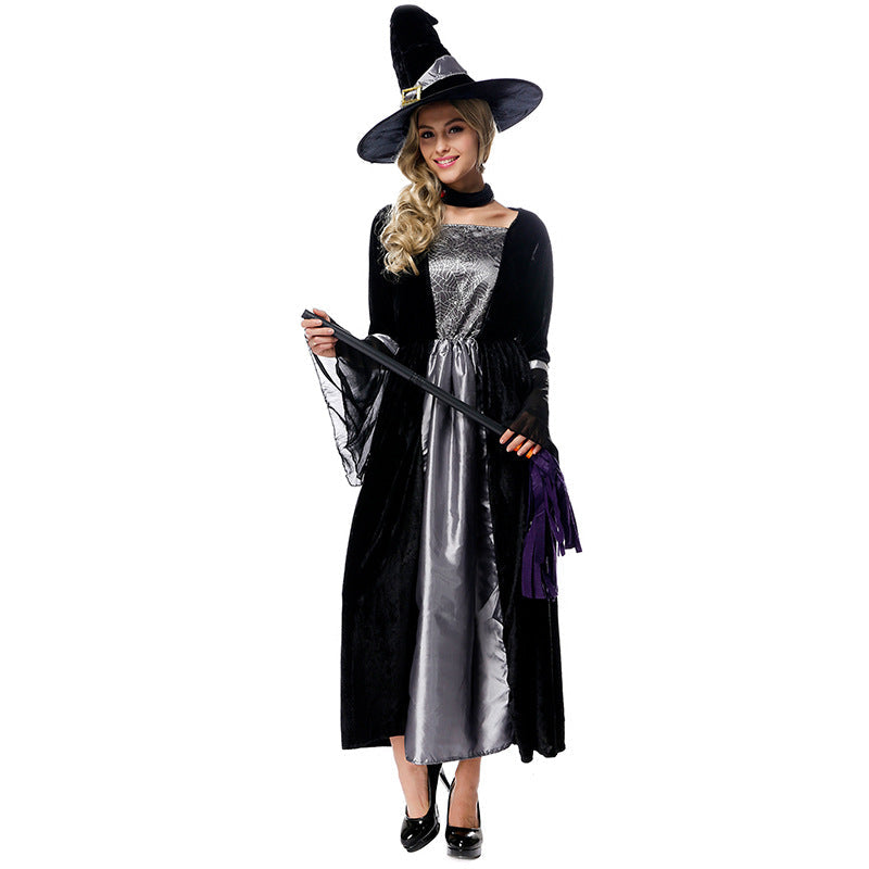 Black Mesh Spider Printed Maxi Dress Witch Costume Halloween/Stage Performance/Party