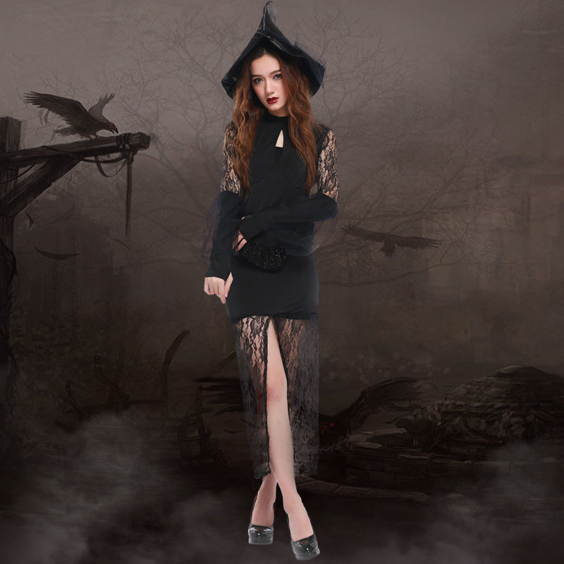 High Slit Lace Sexy Slim Witch Costume Halloween/Stage Performance/Party