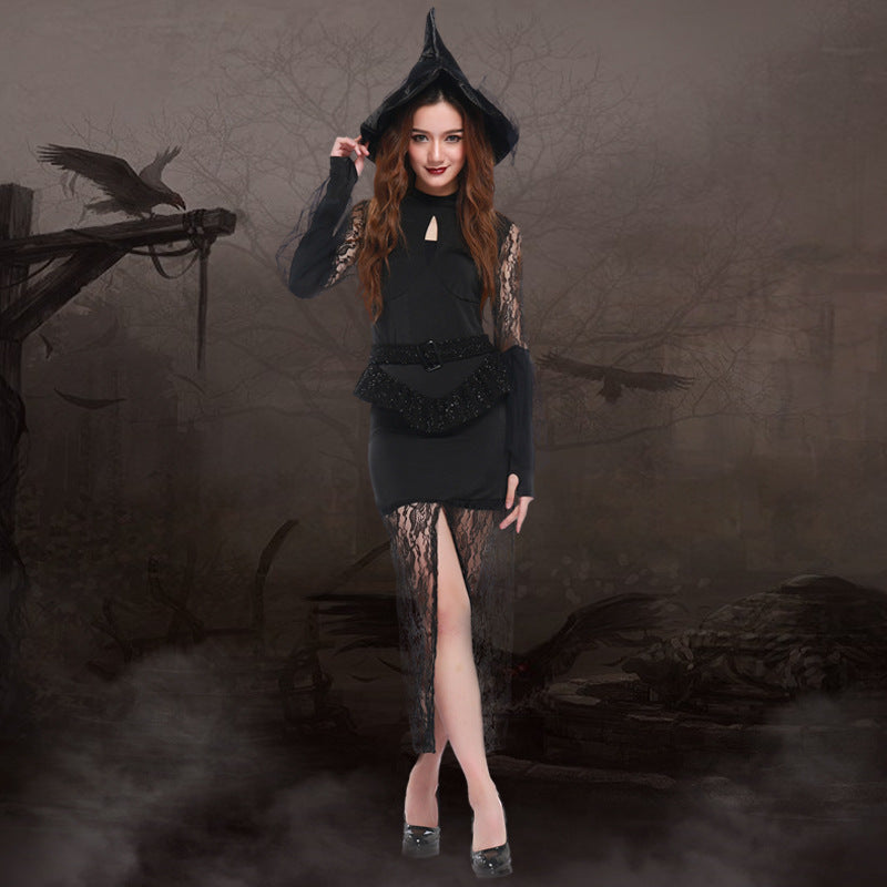 High Slit Lace Sexy Slim Witch Costume Halloween/Stage Performance/Party