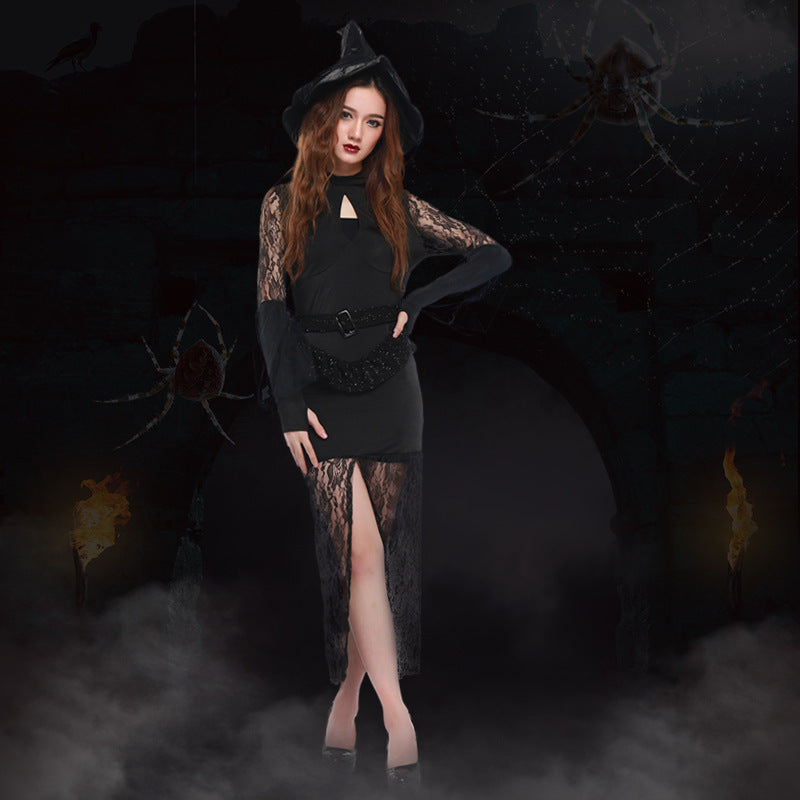 High Slit Lace Sexy Slim Witch Costume Halloween/Stage Performance/Party