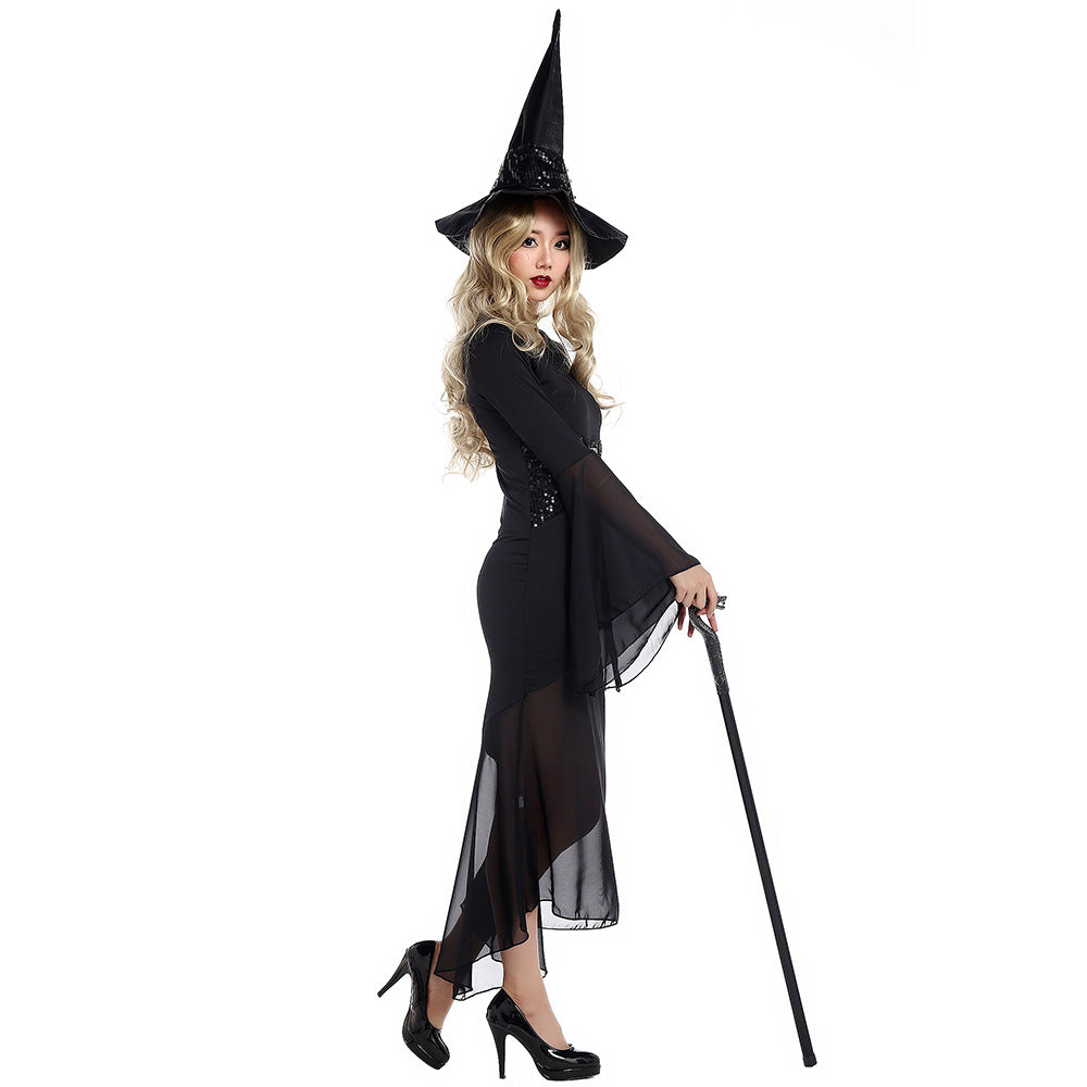 Sexy Black Muslin Witch Cosplay Costume Halloween & Stage Performance & Party