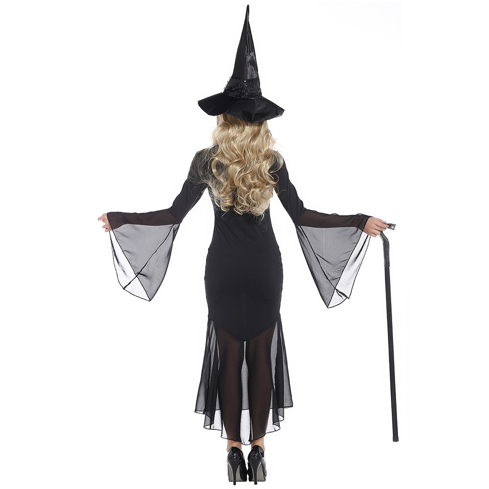 Sexy Black Muslin Witch Cosplay Costume Halloween & Stage Performance & Party