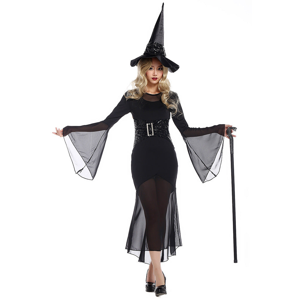Sexy Black Muslin Witch Cosplay Costume Halloween & Stage Performance & Party