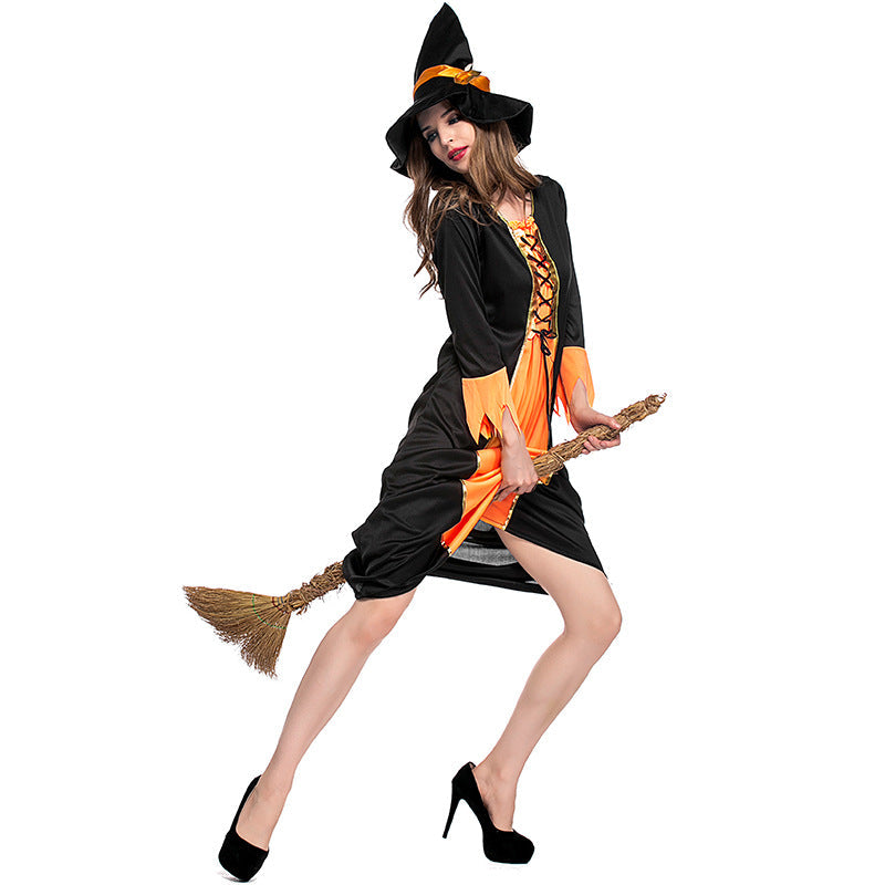 Orange Maxi Dress Witch Cosplay Costume Halloween & Stage Performance & Party