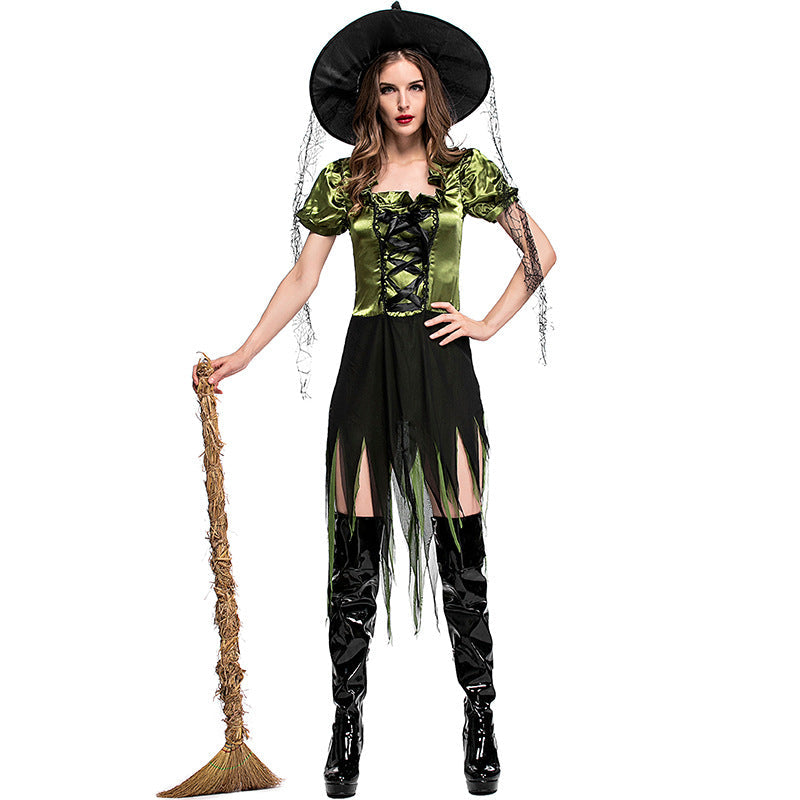 Green Irregular Dress Witch Cosplay Costume Halloween/Stage Performance/Party
