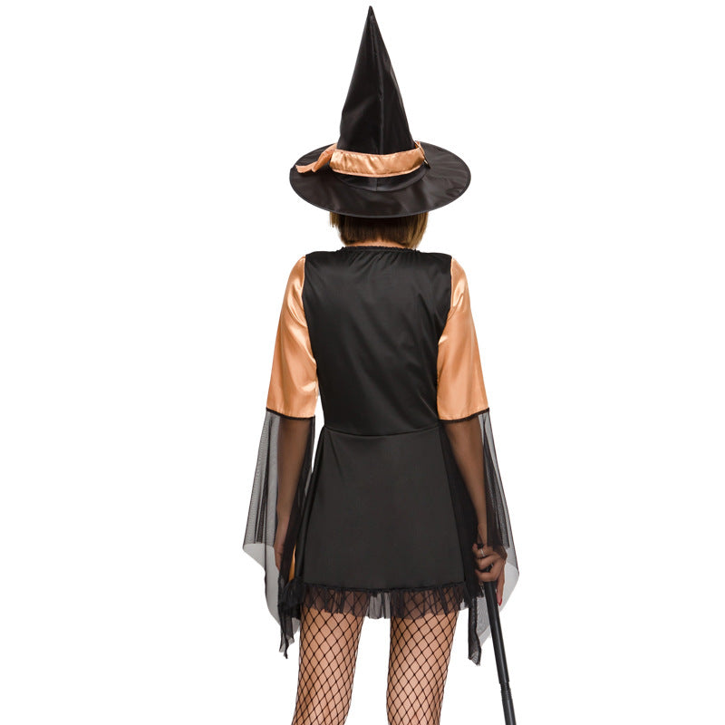 Orange Black Mesh Witch Cosplay Costume Halloween/Stage Performance/Party