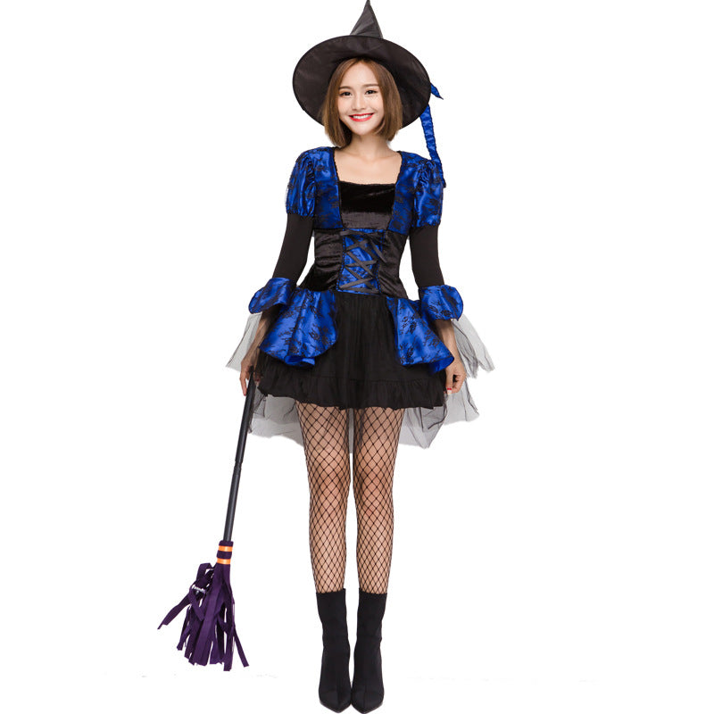 Deluxe Mesh Lace Blue & Black Witch costume Halloween/Stage Performance/Party