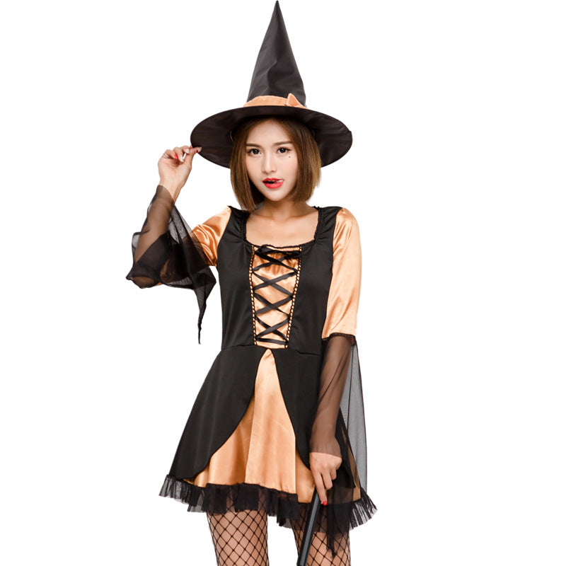 Orange Black Mesh Witch Cosplay Costume Halloween/Stage Performance/Party