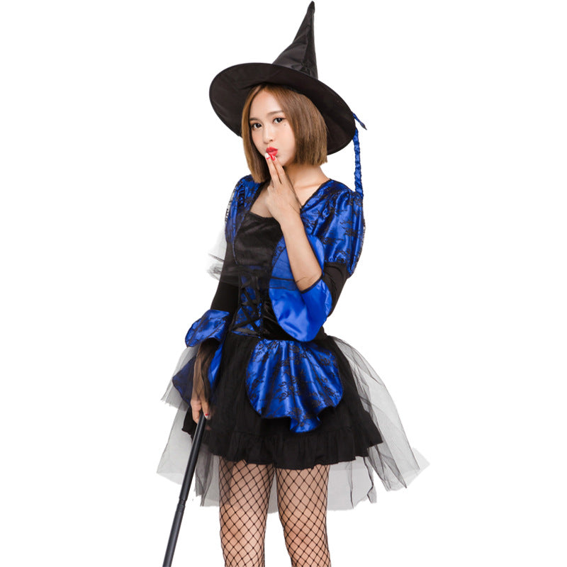 Deluxe Mesh Lace Blue & Black Witch costume Halloween/Stage Performance/Party