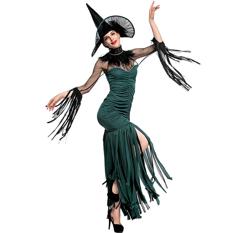 Green Fringed Witch Cosplay Costume Halloween/Stage Performance/Party