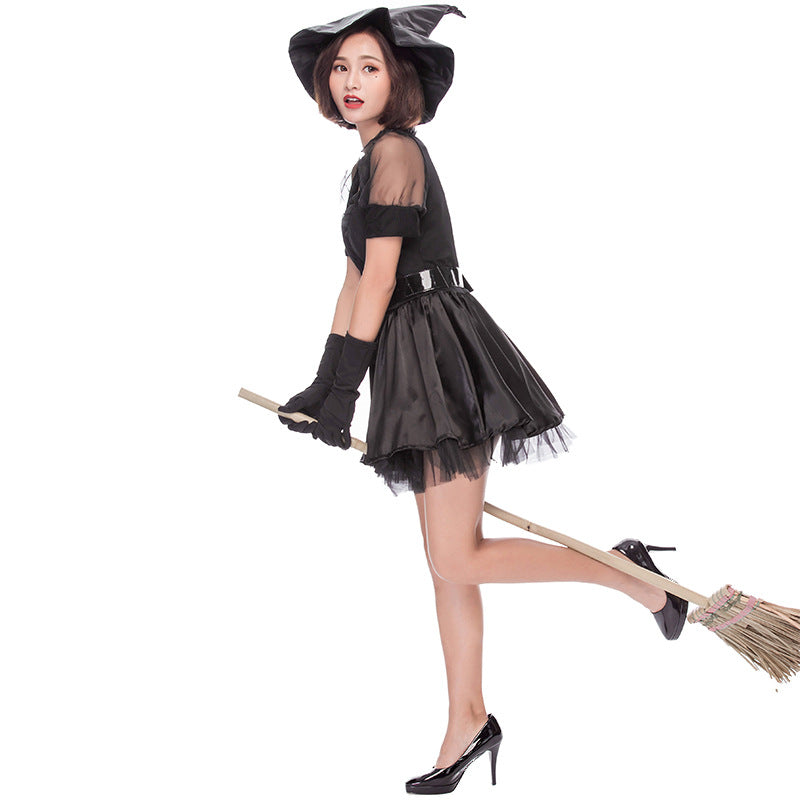 Black Muslin Mini Dress Witch Costume Halloween/Stage Performance/Party