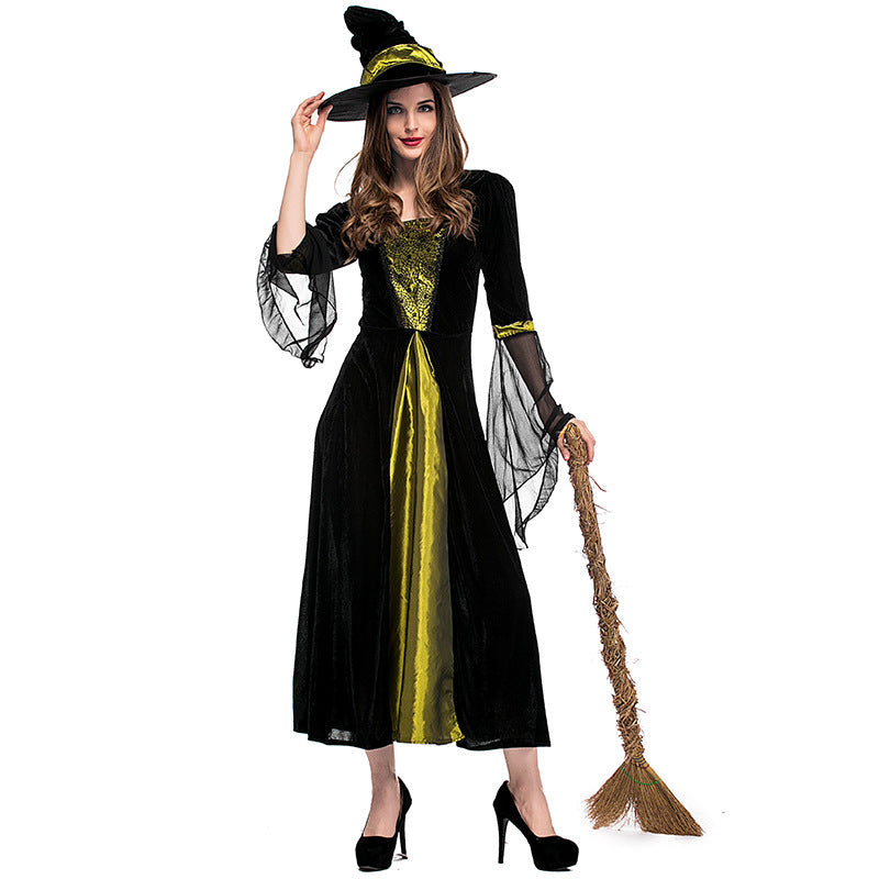 Black Spider Web Printed Black Yarn Witch Costume Halloween/Stage Performance/Party