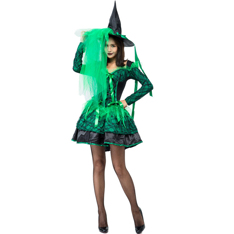Lace Green Pouf Dress Witch Costume Halloween/Stage Performance/Party