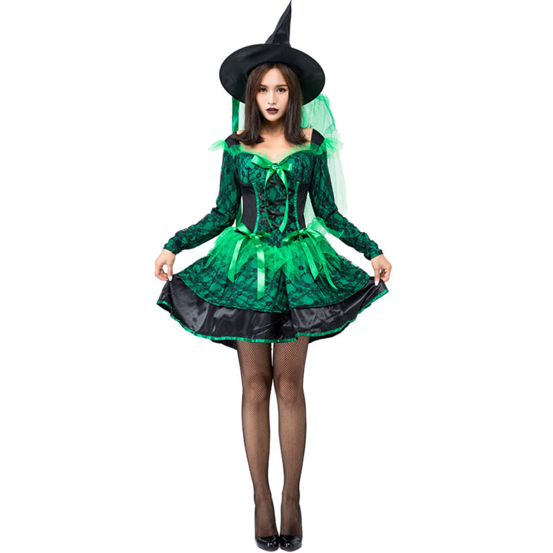 Lace Green Pouf Dress Witch Costume Halloween/Stage Performance/Party