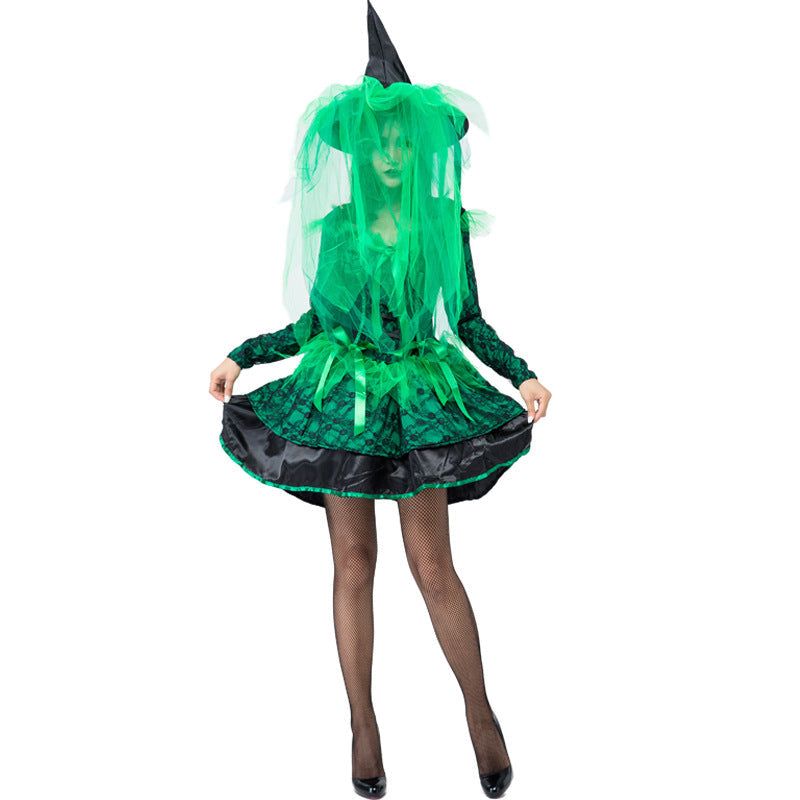 Lace Green Pouf Dress Witch Costume Halloween/Stage Performance/Party