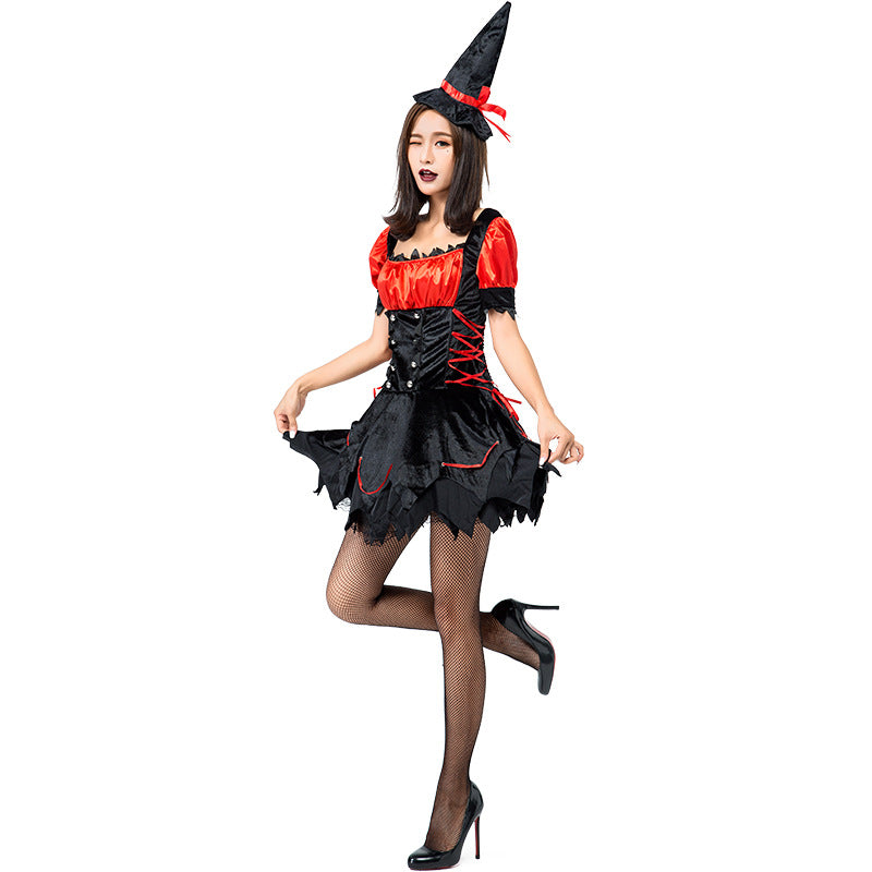 Cute Black Red Flame Witch Cosplay Costume Halloween/Stage Performance/Party