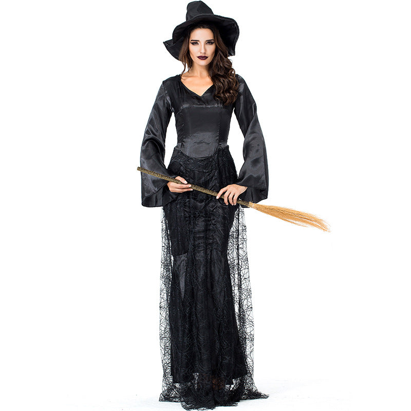 Black Spider Web Witch Dark Queen Costume Halloween/Stage Performance/Party