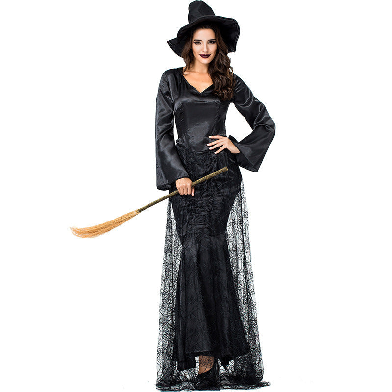 Black Spider Web Witch Dark Queen Costume Halloween/Stage Performance/Party