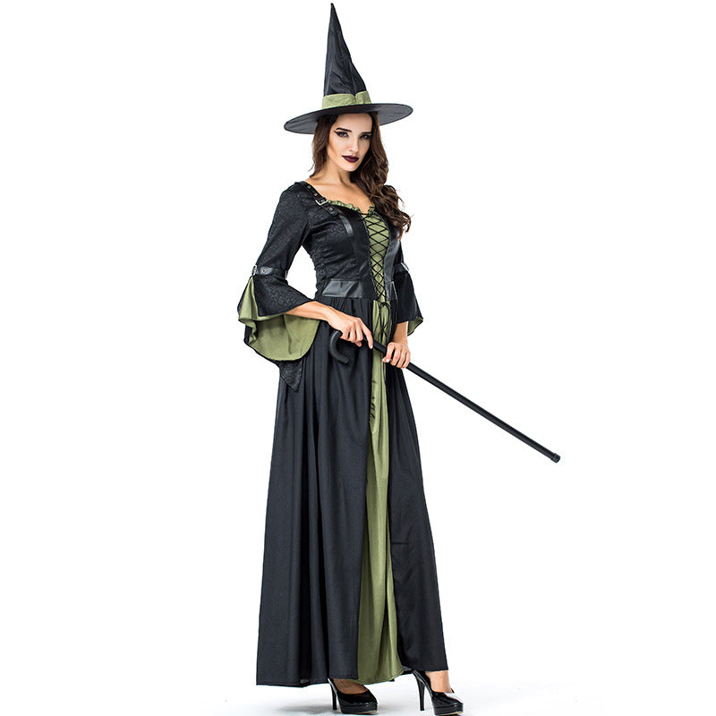 Black Green Leather Witch Cosplay Costume Halloween/Stage Performance/Party