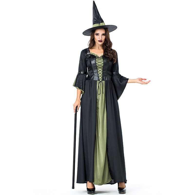 Black Green Leather Witch Cosplay Costume Halloween/Stage Performance/Party