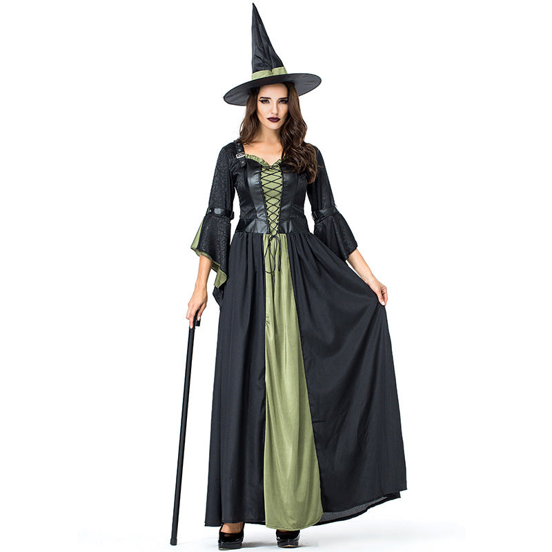 Black Green Leather Witch Cosplay Costume Halloween/Stage Performance/Party