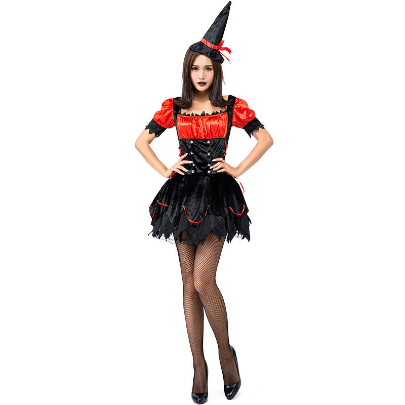 Cute Black Red Flame Witch Cosplay Costume Halloween/Stage Performance/Party