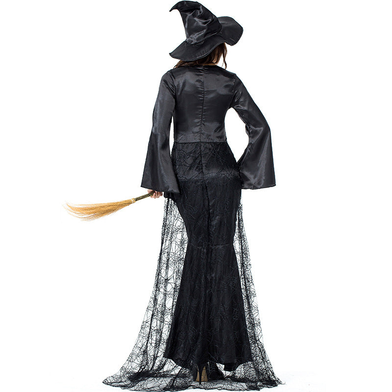 Black Spider Web Witch Dark Queen Costume Halloween/Stage Performance/Party