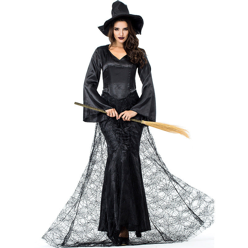 Black Spider Web Witch Dark Queen Costume Halloween/Stage Performance/Party