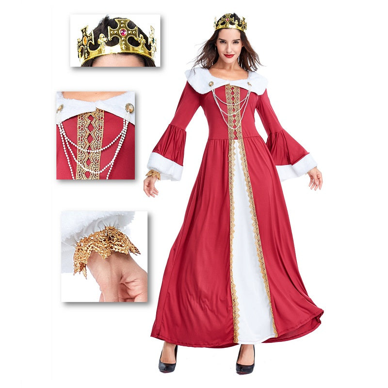 Adult Women European Vintage Court Medieval Queen Costume For Halloween/Stage Performance/Party