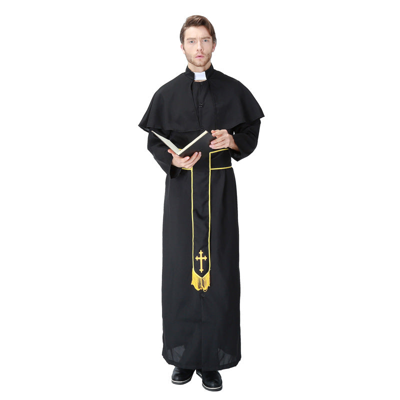 Adult Mens Deluxe Priest Costume For Halloween/Stage Performance/Party