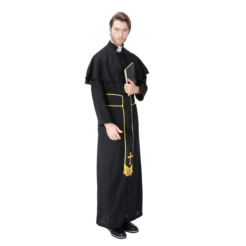 Adult Mens Deluxe Priest Costume For Halloween/Stage Performance/Party