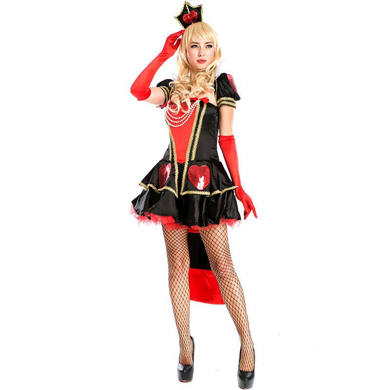Adult Women Deluxe Poker Queen of Hearts Mini Dress Costume For Halloween/Stage Performance/Party
