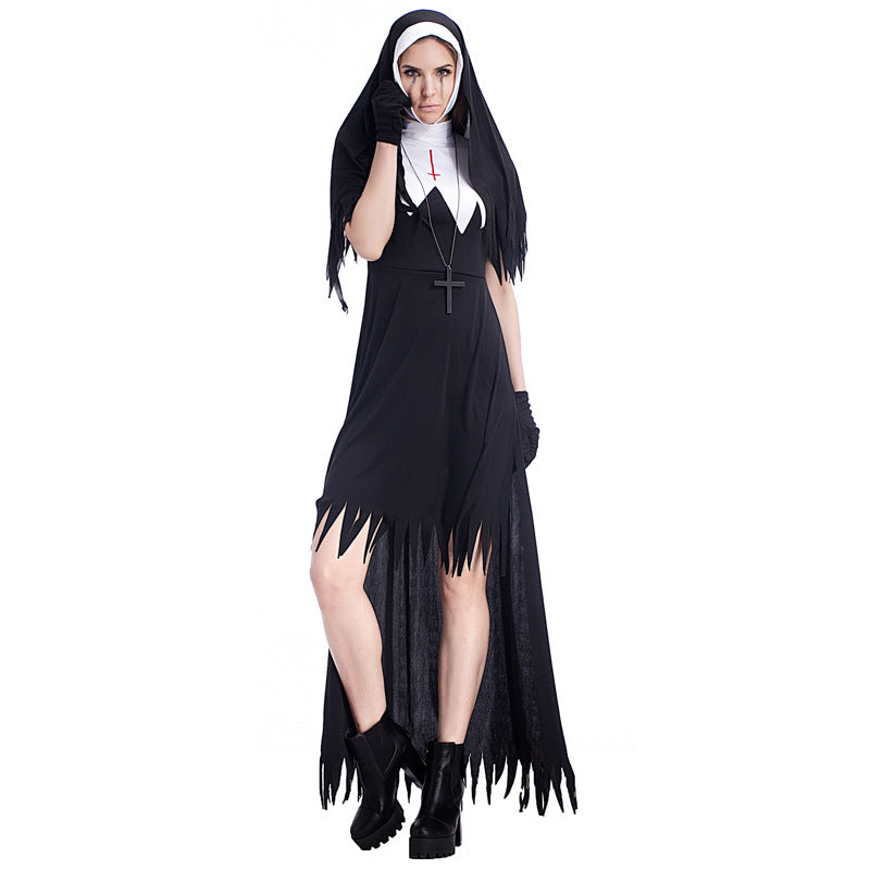 Adult Women Dreadful Nun Costume For Halloween/Stage Performance/Party