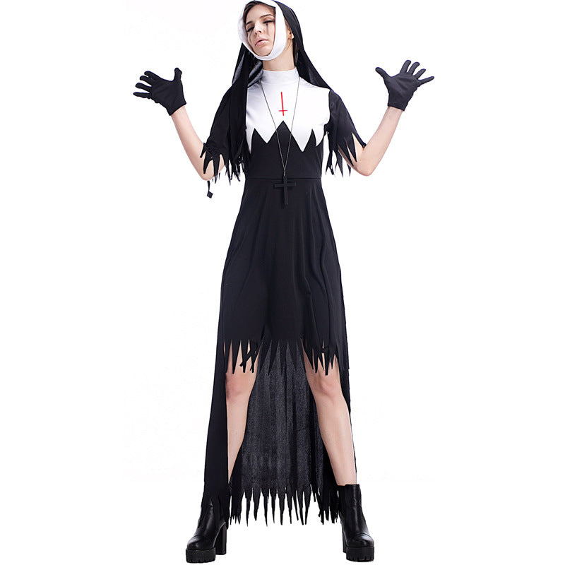 Adult Women Dreadful Nun Costume For Halloween/Stage Performance/Party