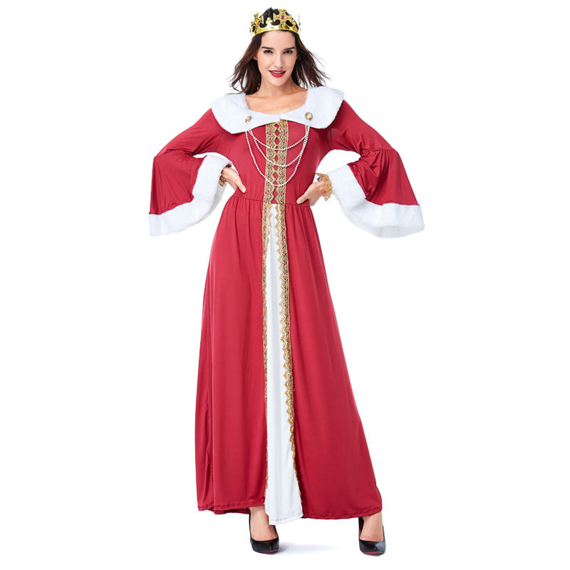 Adult Women European Vintage Court Medieval Queen Costume For Halloween/Stage Performance/Party
