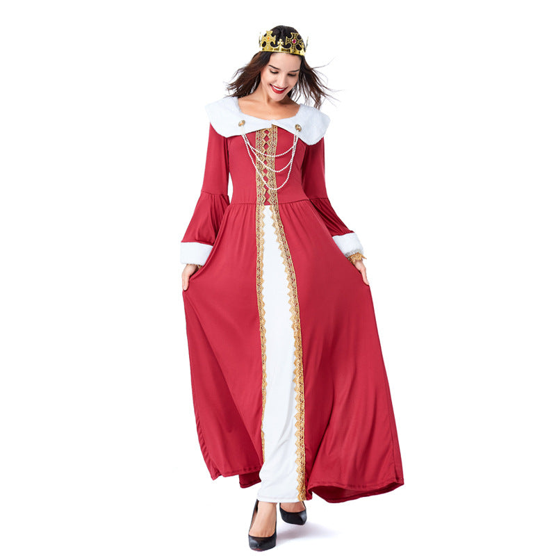 Adult Women European Vintage Court Medieval Queen Costume For Halloween/Stage Performance/Party