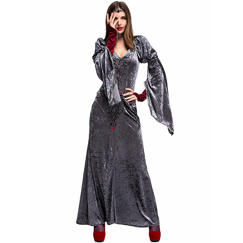 Adult Women Gray European Vintage Court Queen Dress Costume For Halloween/Stage Performance/Party