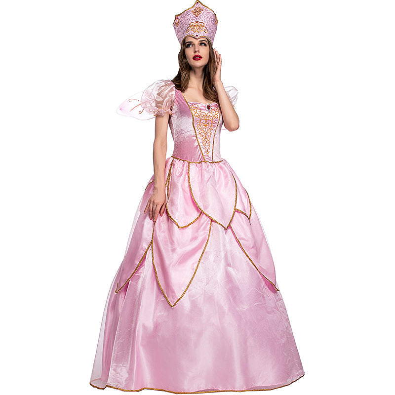 Adult Women Pink Flower Fairy Queen Dress Costume For Halloween/Stage Performance/Party